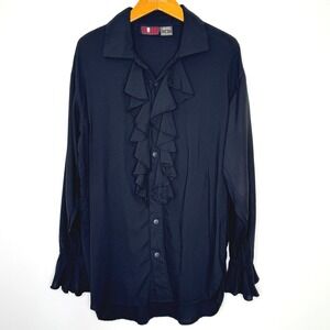 Morbid‎ Threads Ruffle Front Pirate Shirt Black Size Small